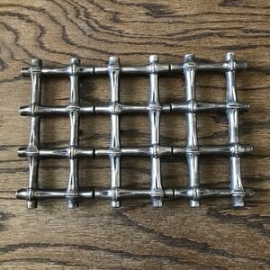 Vintage FB Rogers Zinc Plated Expandable Trivet Bamboo Made in Italy MCM 11"